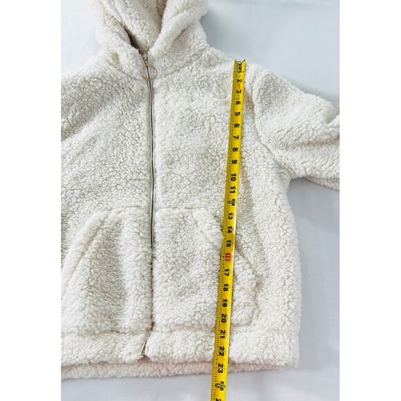 Haute Monde Ivory Faux Fur Coat Gold Hardware Hooded Pockets Womens‎ Large - Picture 5 of 8